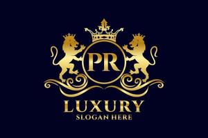 eerste pr brief leeuw Koninklijk luxe logo sjabloon in vector kunst voor luxueus branding projecten en andere vector illustratie.