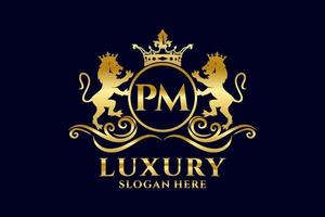 eerste p.m brief leeuw Koninklijk luxe logo sjabloon in vector kunst voor luxueus branding projecten en andere vector illustratie.