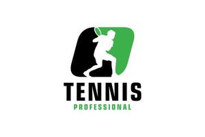 brief O met tennis speler silhouet logo ontwerp. vector ontwerp sjabloon elementen voor sport team of zakelijke identiteit.
