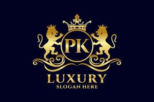 eerste pk brief leeuw Koninklijk luxe logo sjabloon in vector kunst voor luxueus branding projecten en andere vector illustratie.