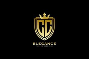 eerste cc elegant luxe monogram logo of insigne sjabloon met scrollt en Koninklijk kroon - perfect voor luxueus branding projecten vector