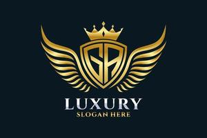 luxe Koninklijk vleugel brief ga kam goud kleur logo vector, zege logo, kam logo, vleugel logo, vector logo sjabloon.
