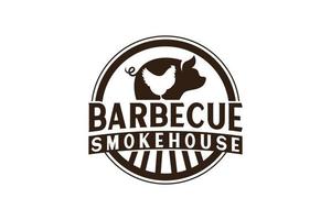 vintage retro rustieke bbq grill, barbecue, barbecue label stempel logo ontwerp vector