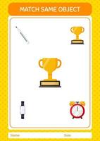 match met dezelfde game-trofee voor objecten. werkblad voor kleuters, activiteitenblad voor kinderen vector