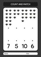 tel en match spel met afstudeerpet. werkblad voor kleuters, activiteitenblad voor kinderen vector