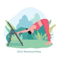 stoel neerwaartse hond yoga houding. jong vrouw vrouw aan het doen yoga voor yoga dag viering. vector