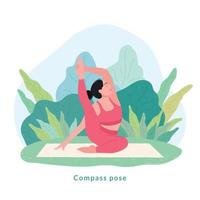 kompas yoga houding. jong vrouw vrouw aan het doen yoga voor yoga dag viering. vector