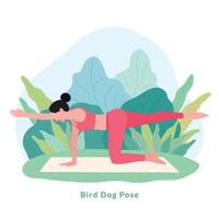 vogel hond yoga houding. jong vrouw vrouw aan het doen yoga voor yoga dag viering. vector
