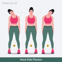 nek kant flexie oefening, vrouw training fitheid, aëroob en opdrachten. vector