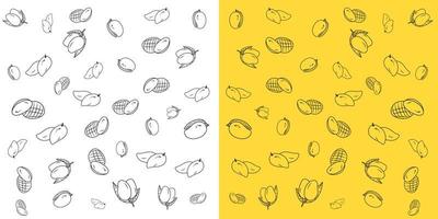 geel mango tekening patroon achtergrond. exotisch realistisch fruit tekening icoon. met twee achtergrond vector
