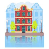 stad gebouw zomer amsterdam.river kanaal.vector vlak illustratie. vector