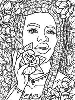 afro Amerikaans meisje Holding bloem kleur bladzijde vector