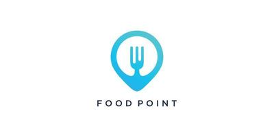 voedsel punt logo ontwerp met creatief pin plaats concept premie vector