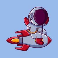 schattig astronaut vliegend met raket tekenfilm vector illustratie. tekenfilm stijl icoon of mascotte karakter vector.