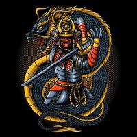 Japans samurai krijger met draak vector illustratie