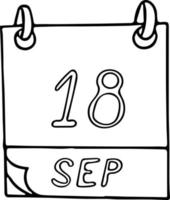 kalender hand- getrokken in tekening stijl. september 18. wereld water toezicht houden dag, datum. icoon, sticker element voor ontwerp. planning, bedrijf vakantie vector