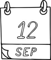 kalender hand- getrokken in tekening stijl. september 12. Internationale haken dag, wereld eerste hulp, datum. icoon, sticker element voor ontwerp. planning, bedrijf vakantie vector