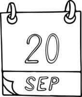 kalender hand- getrokken in tekening stijl. september 20. dag, datum. icoon, sticker element voor ontwerp. planning, bedrijf vakantie vector