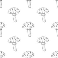 vlieg agaric paddestoel naadloos patroon hand- getrokken. , minimalisme, scandinavisch, monochroom, noords. giftig, textiel behang omhulsel papier achtergrond vector