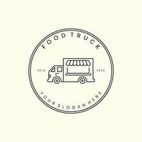 lineair en insigne voedsel vrachtauto stijl logo vector icoon ontwerp sjabloon illustratie