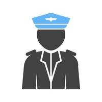 vlucht gezagvoerder glyph blauw en zwart icoon vector