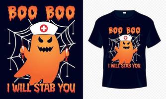 boe boe ik zullen steken u - gelukkig halloween t-shirt ontwerp vector sjabloon. eng boe verpleegster t-shirt ontwerp voor halloween dag. afdrukbare halloween vector ontwerp van boe, verpleegster pet, en spin netto.