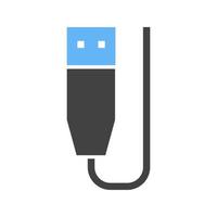 USB kabel glyph blauw en zwart icoon vector