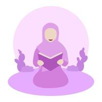 schattig moslim vrouw lezing boek. illustratie van moslim vrouw lezing koran vector