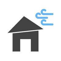 winden raken huis glyph blauw en zwart icoon vector