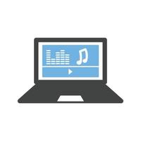 Speel muziek- glyph blauw en zwart icoon vector