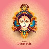 godin durga gezicht in gelukkig durga puja kaart achtergrond vector