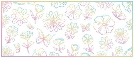 mooi hand- getrokken bloemen en vlinder grafisch schets vector in zoet helling kleur thema