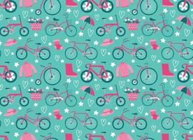 hipster doodles kleurrijk naadloos patroon met fiets tekening vector