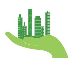 eco stad in hand- groen vector illustratie