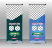 zomer uitverkoop rollen omhoog banier sjabloon ontwerp standee, bewegwijzering vector