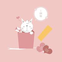 schattig en lief hand- getrokken kat Holding liefde brief in geschenk doos Cadeau met hart, gelukkig Valentijnsdag dag, verjaardag, liefde concept, vlak vector illustratie tekenfilm karakter ontwerp geïsoleerd
