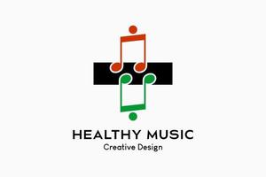 Gezondheid muziek- logo ontwerp met de concept van een toon icoon gecombineerd met een plus of kruis teken icoon. vector premie