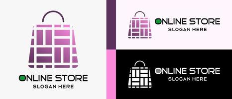 online boodschappen doen of online winkel logo ontwerp sjabloon met boodschappen doen zak element concept in modern geweven kunst. premie online winkel logo illustratie vector