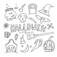 vector illustratie reeks van pictogrammen. tekening stickers met halloween thema.