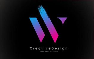 w letter logo-ontwerp met creatieve roze paarse penseelstreek. vector