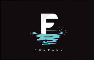 f letter logo-ontwerp met water splash rimpelingen druppels reflectie vector