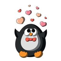 schattig tekenfilm pinguïn en harten. trek illustratie in kleur vector