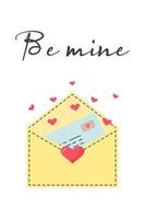geel envelop met een liefde brief en harten vliegend uit van de envelop. liefde bericht. worden de mijne citaat. vector