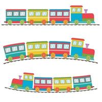 houten trein met rijtuigen, kleur vector illustratie in vlak stijl.