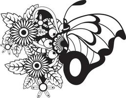 bloemen vlinder bloemen, vlinder kleur bladzijde voor kinderen vector