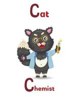 Latijns alfabet abc dier beroepen beginnend met c kat chemicus in tekenfilm stijl. vector