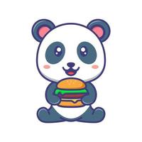 schattig baby panda met hamburger tekenfilm illustratie vector