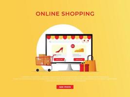 digitaal marketing, op te slaan, e-commerce boodschappen doen concept banier illustratie vector