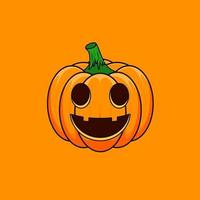 halloween tekenfilm schets pompoen geïsoleerd Aan oranje achtergrond. de hoofd symbool van de gelukkig halloween vakantie. oranje spookachtig pompoen met eng glimlach vakantie halloween. vector