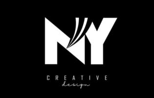 creatief wit brieven ny n y logo met leidend lijnen en weg concept ontwerp. brieven met meetkundig ontwerp. vector